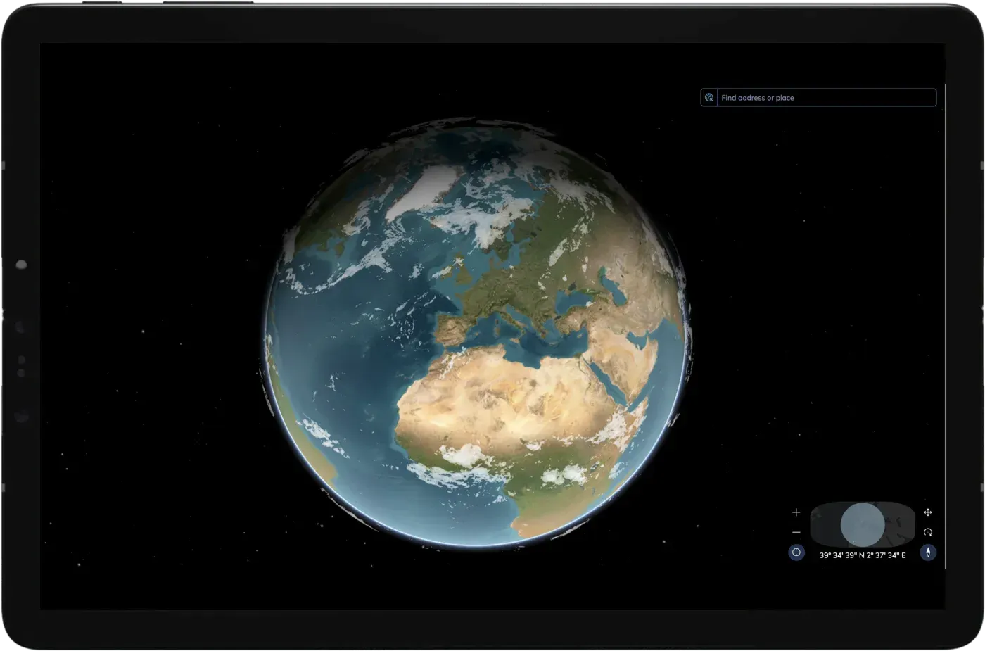 Atlas en una tableta con el globo terráqueo centrado en Europa y África