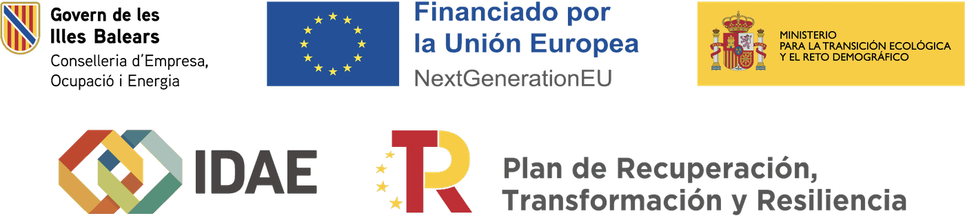 Govern de les Illes Balears, Financiado por la Unión Europea NextGenerationEU, Ministerio para la Transición Ecológica y el Reto Demográfico, IDAE y Plan de Recuperación, Transformación y Resiliencia